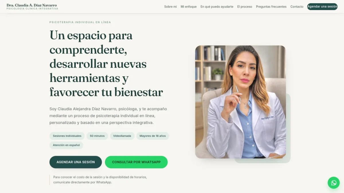 Dra. Claudia Díaz Navarro — captura 1 del sitio web