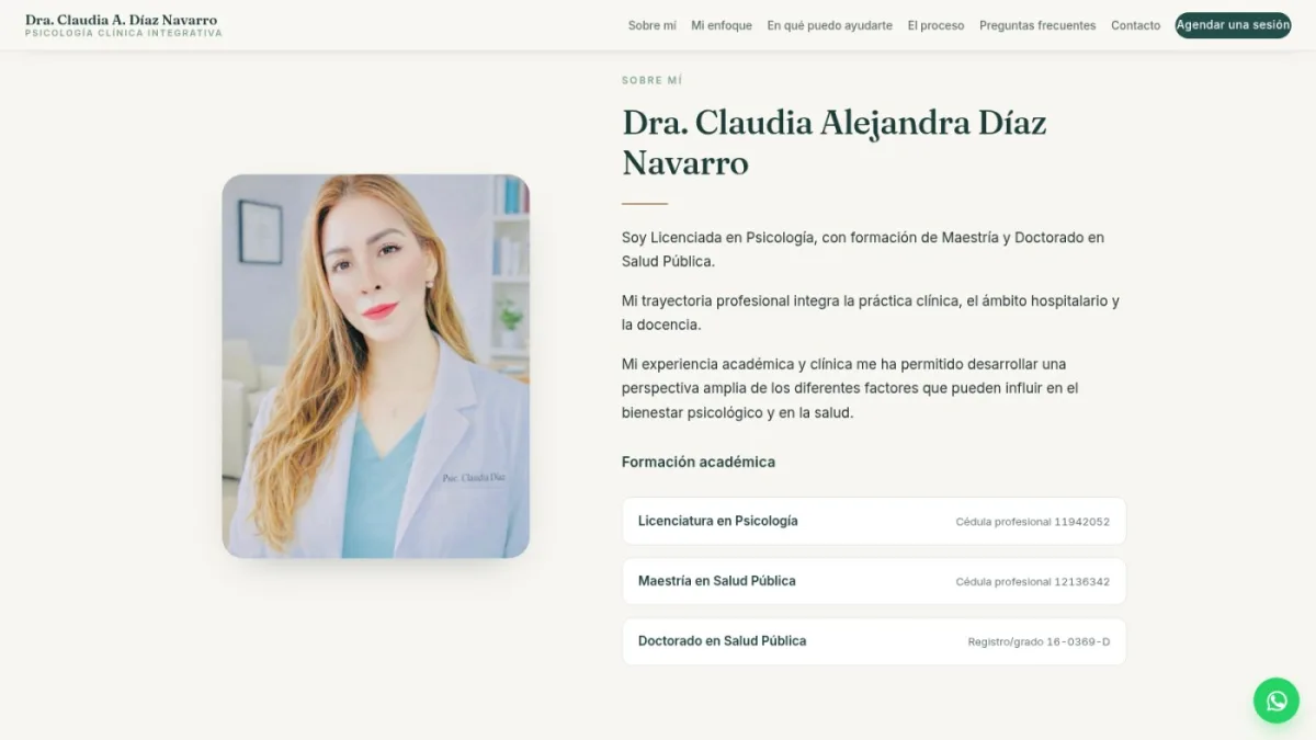 Dra. Claudia Díaz Navarro — captura 2 del sitio web